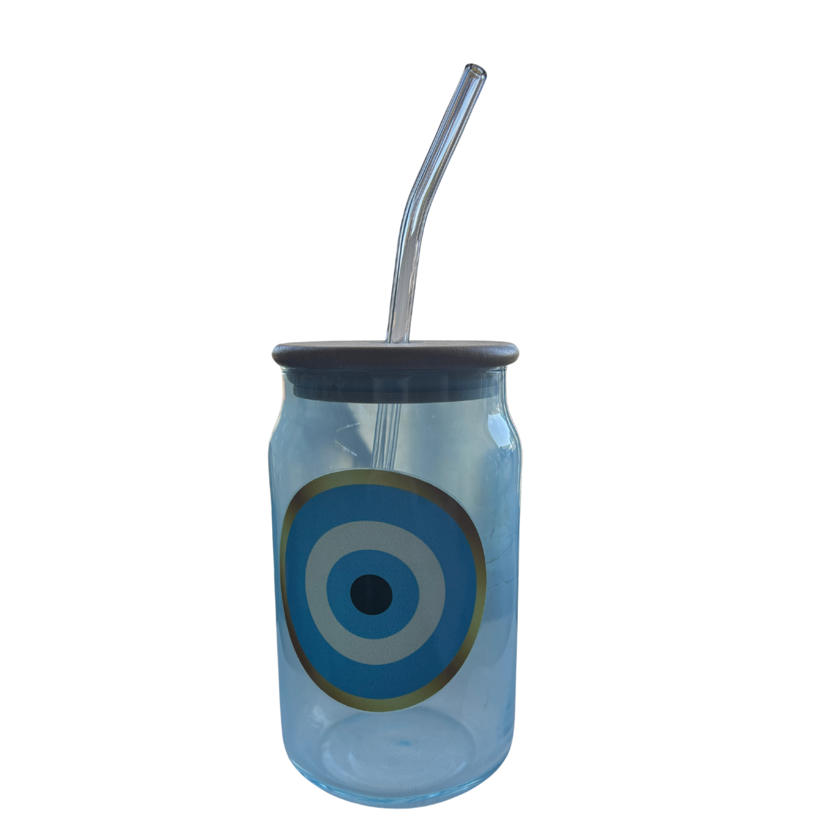 Glass Tumbler with Bamboo Lid, Straw & Mati – Pink, Green & Blue