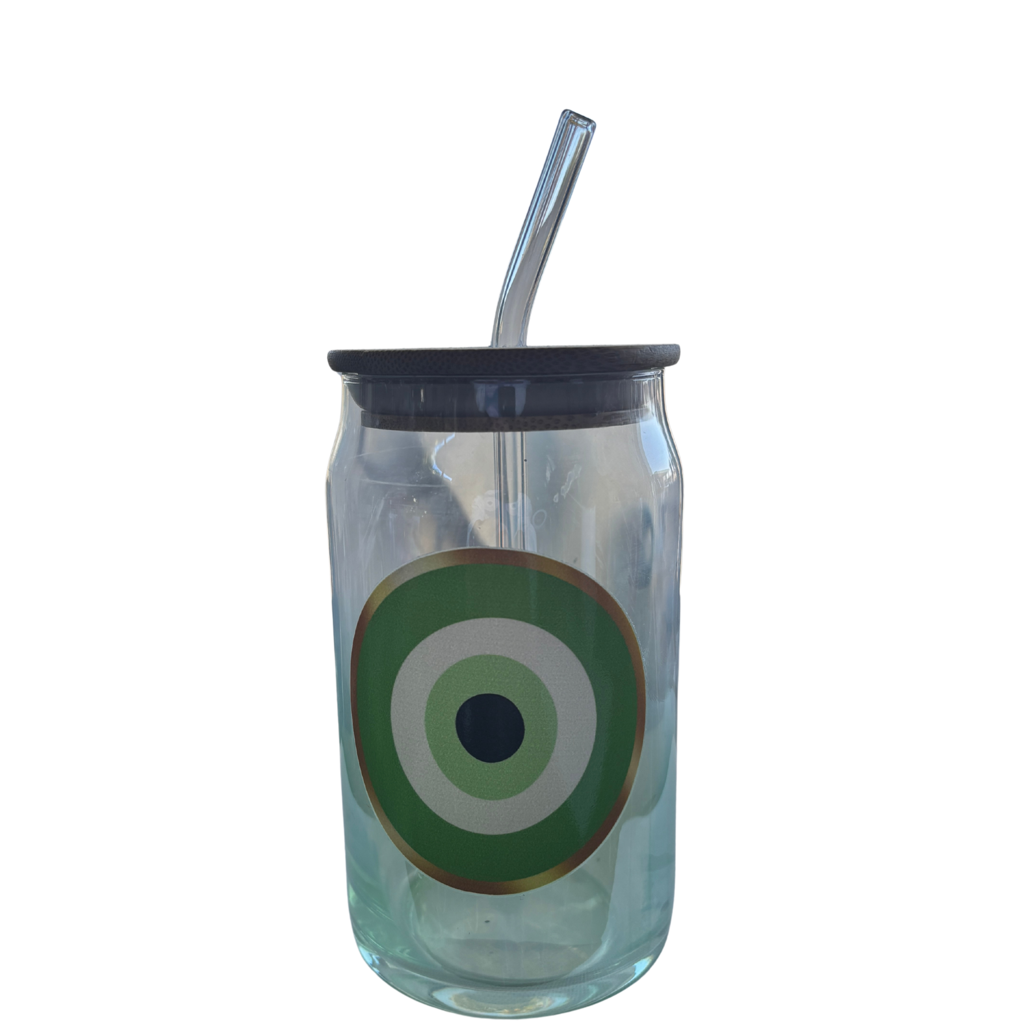 Glass Tumbler with Bamboo Lid, Straw & Mati – Pink, Green & Blue