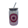 Glass Tumbler with Bamboo Lid, Straw & Mati – Pink, Green & Blue