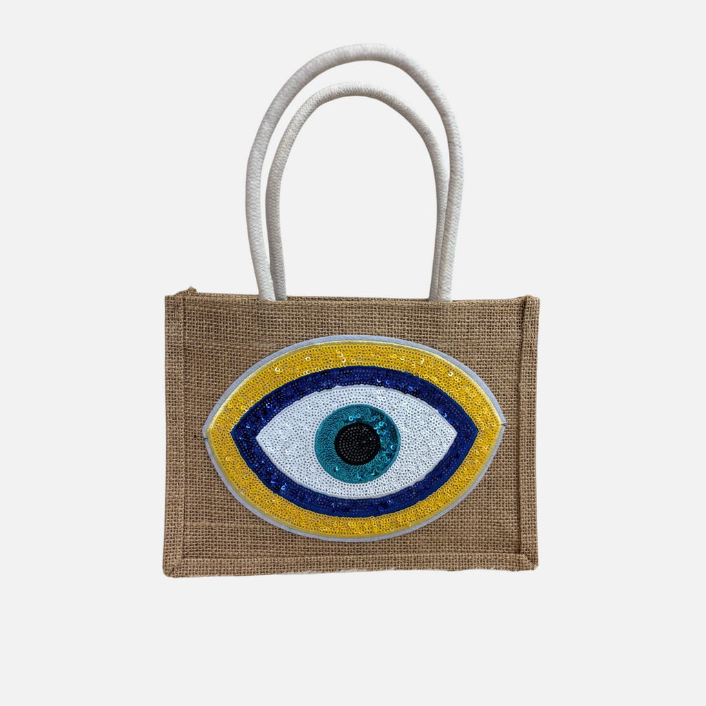 Sequin Evil Eye Jute  Bag
