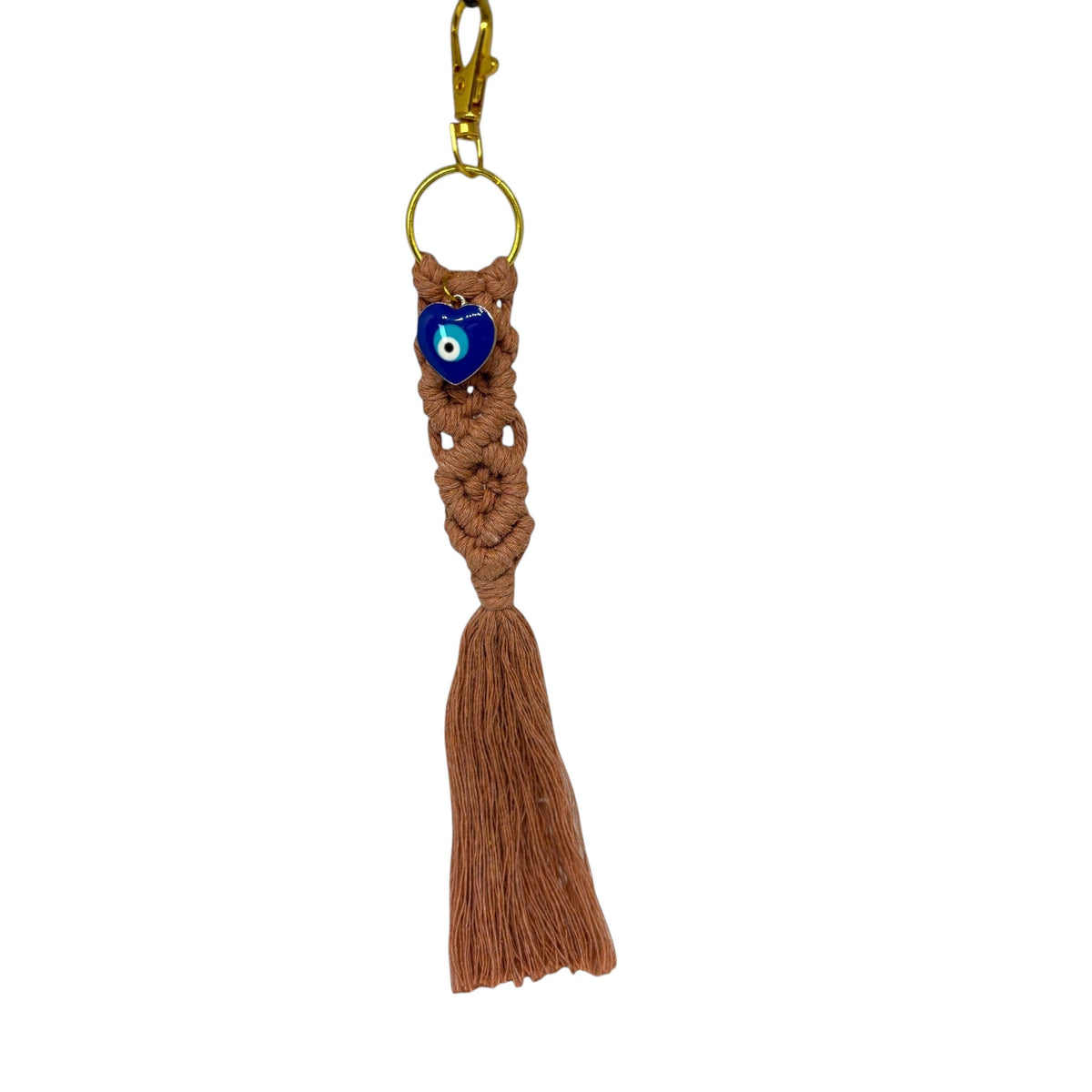 Macramé Heart Mati Keychain – Tan