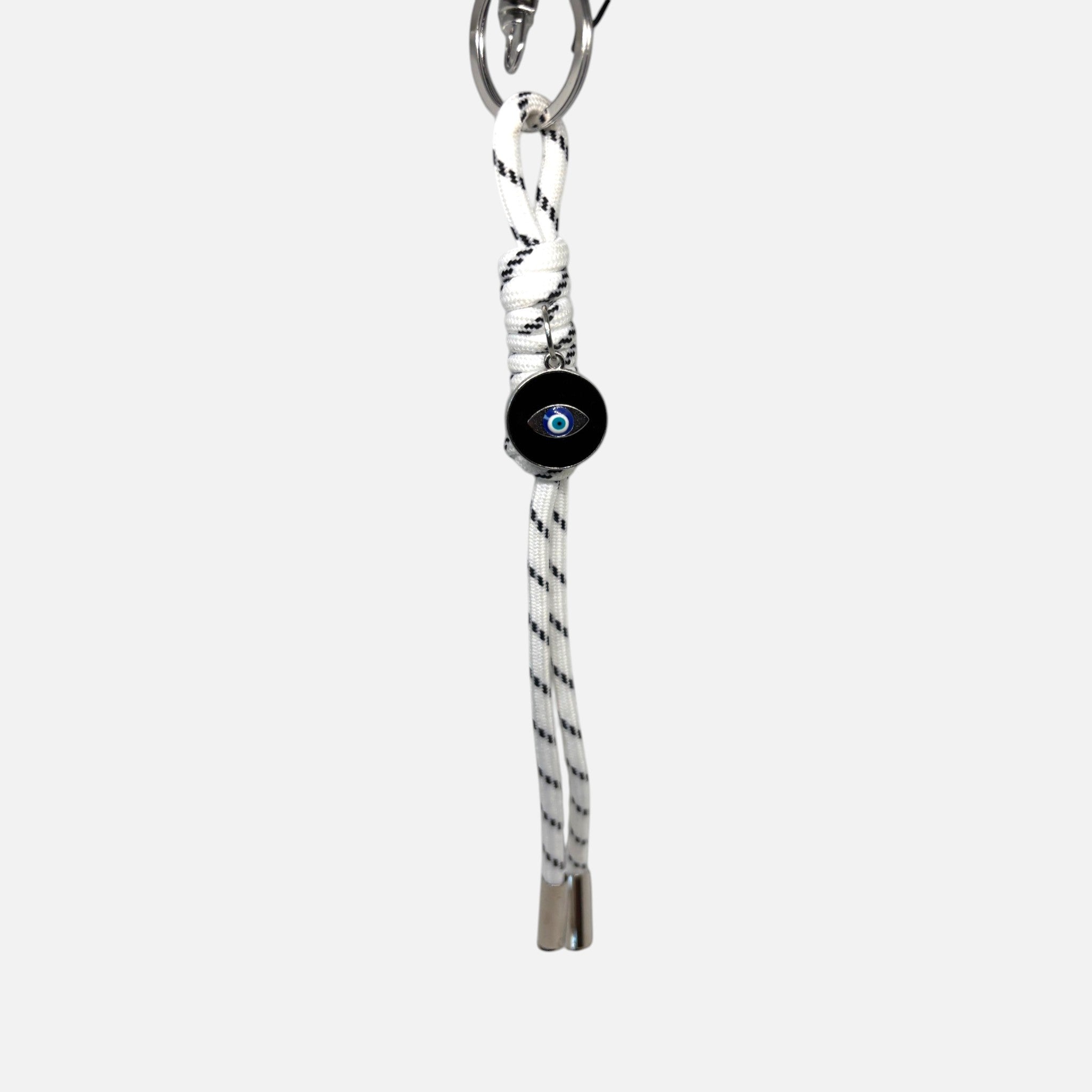 Woven Cord Mati Keychain – White & Black