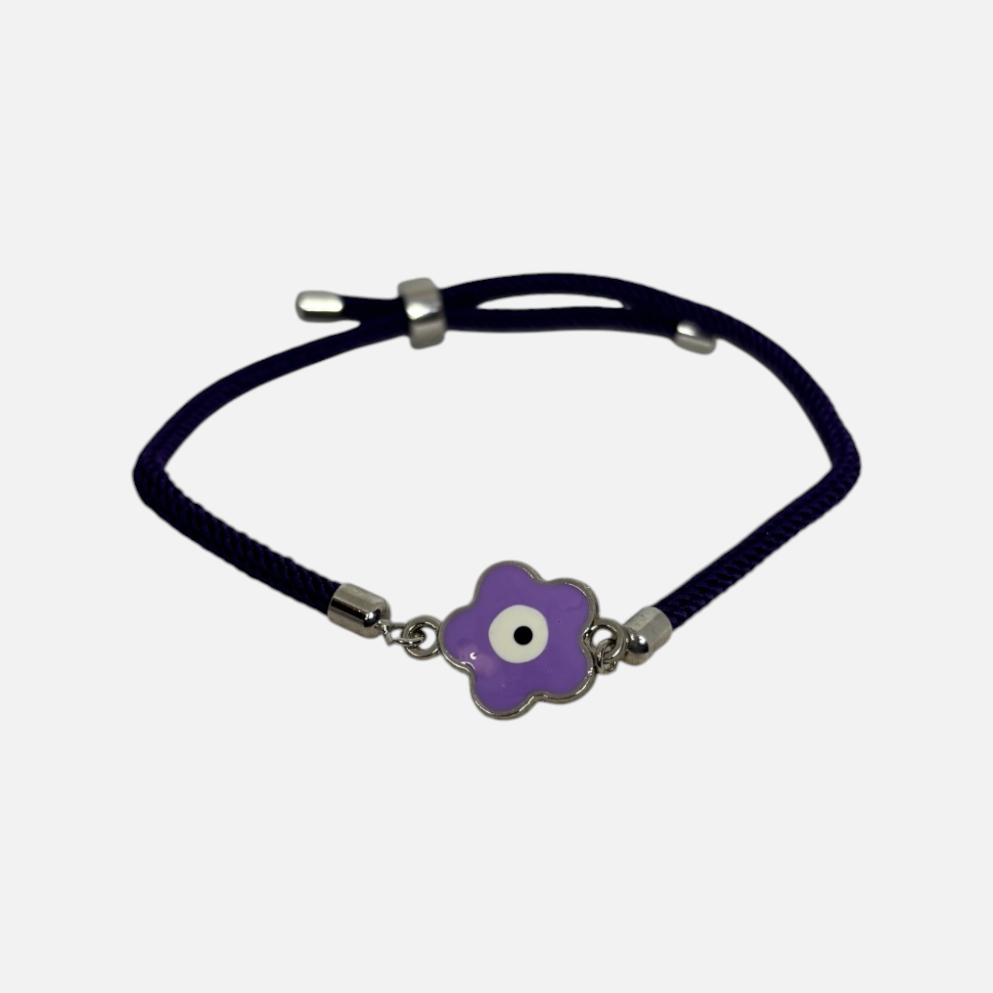Silver Purple Flower Mati  -  Adjustable Cord Bracelet