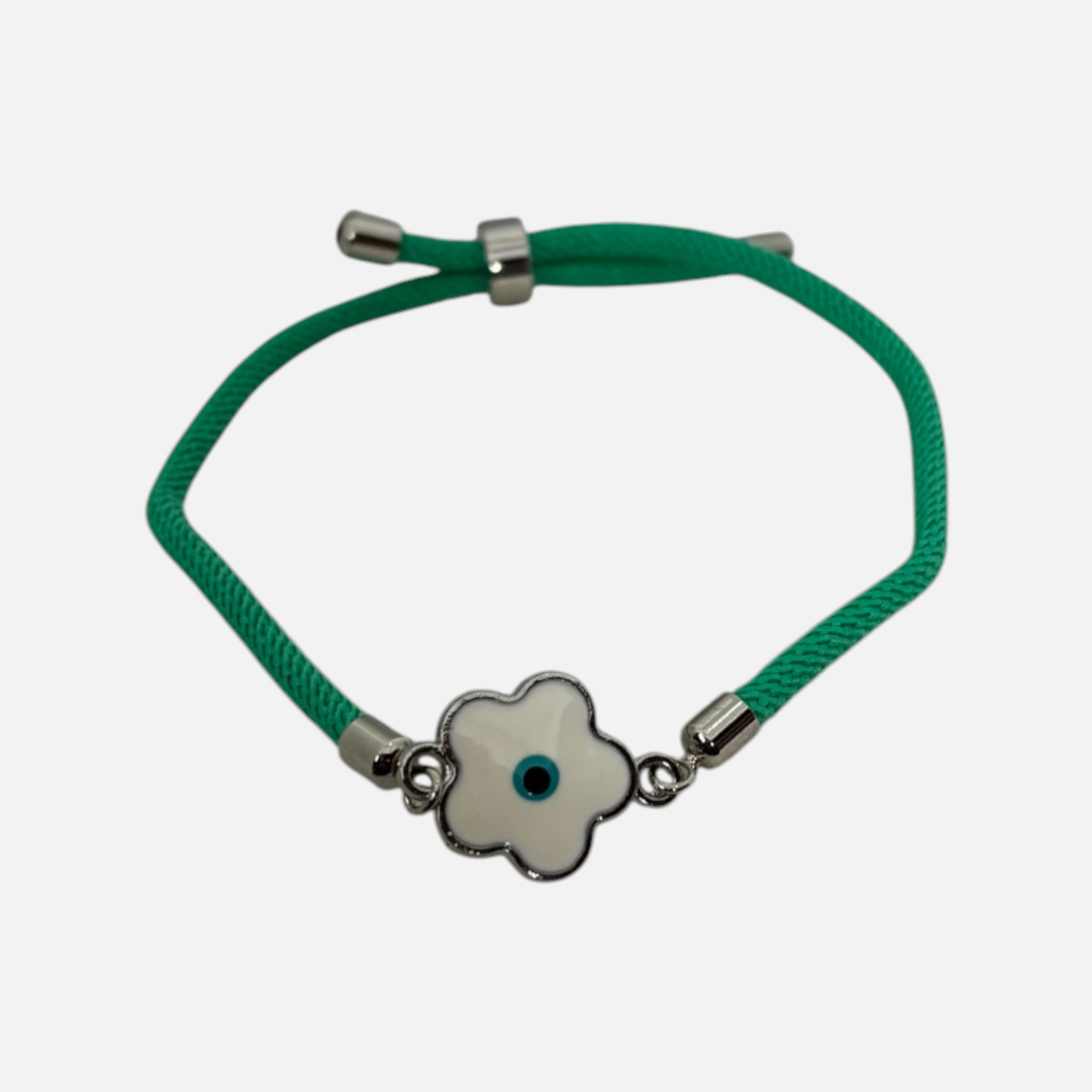 Silver White Flower Mati  -  Adjustable Cord Bracelet