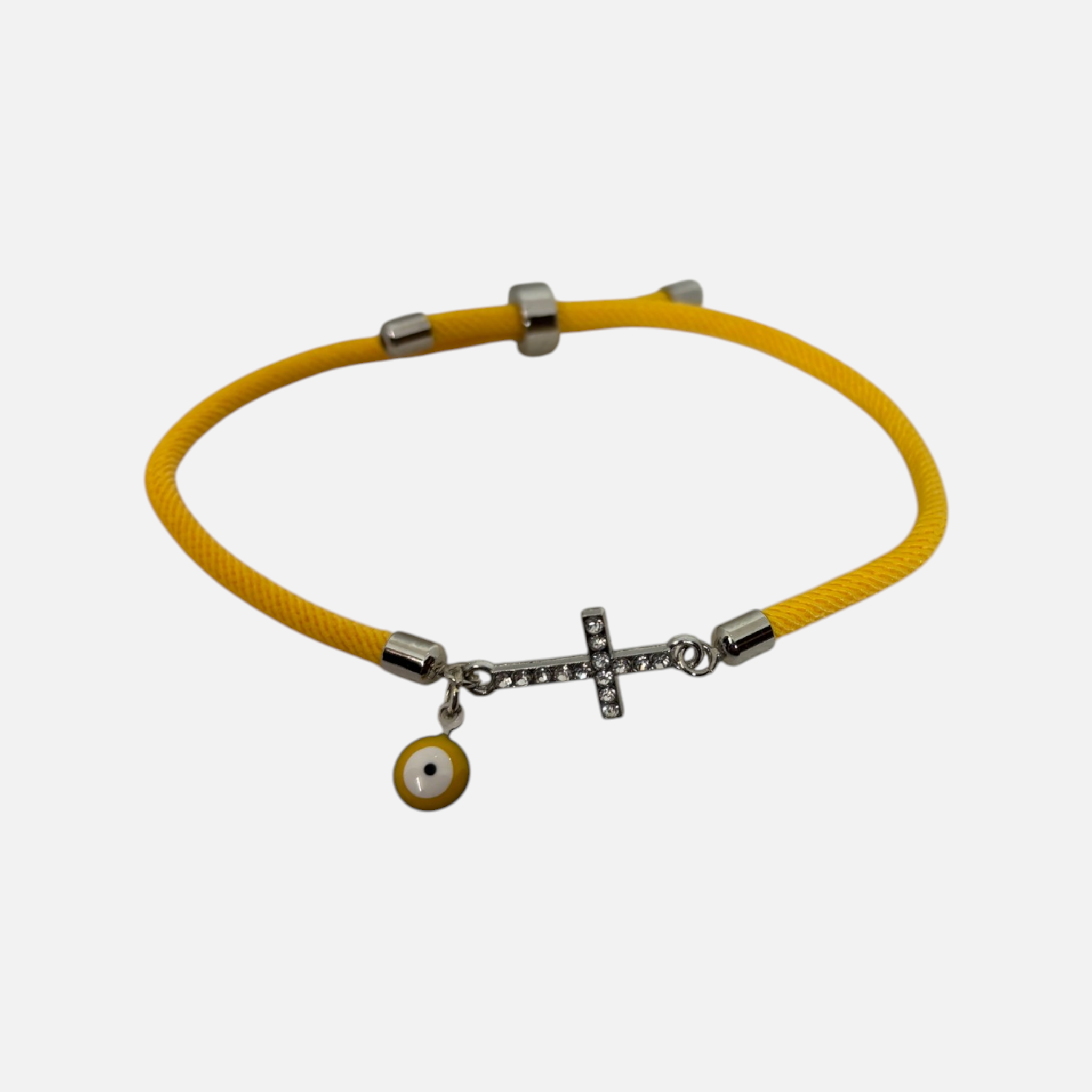 Silver Yellow Mati & Cross - Adjustable Cord Bracelet