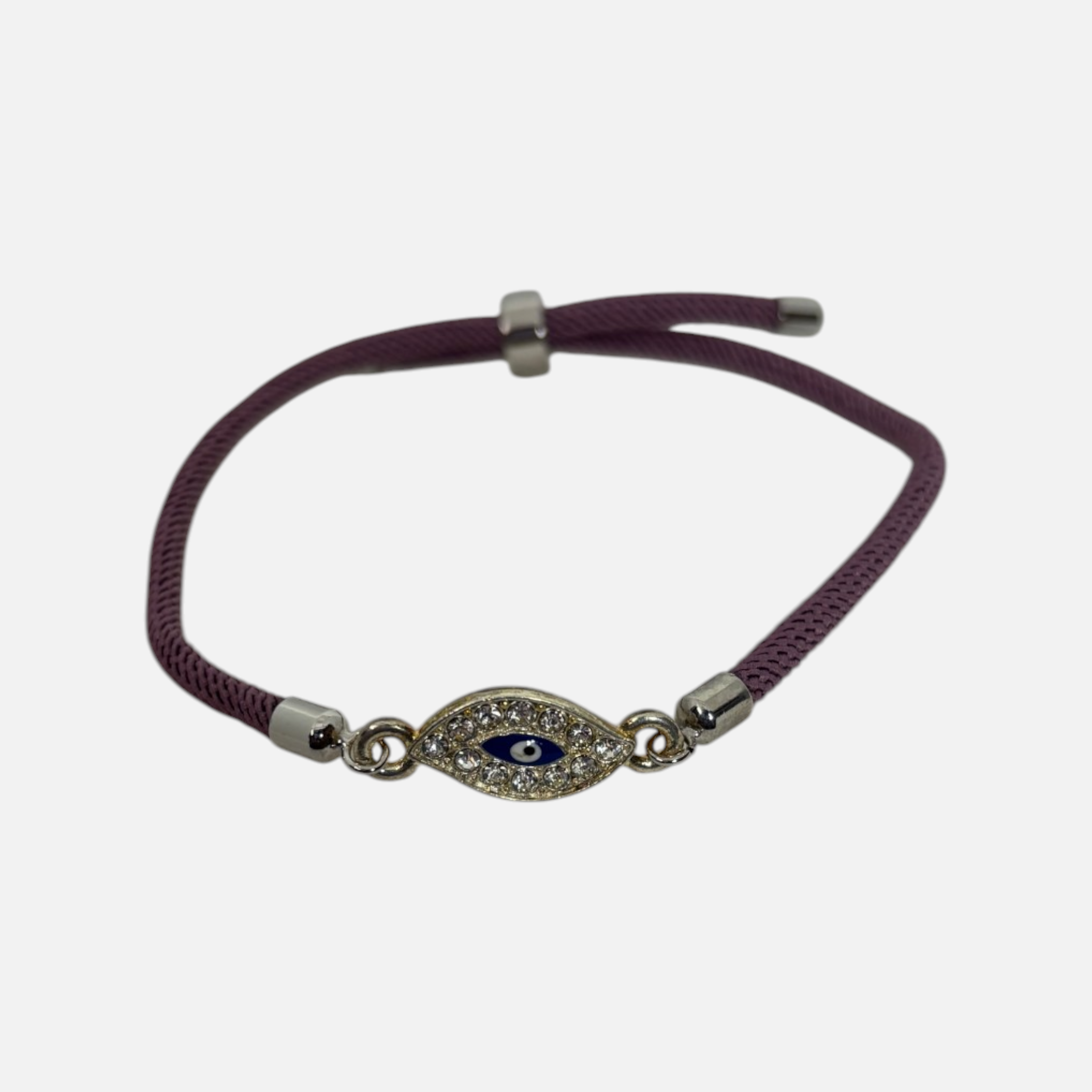 Silver Maroon Crystal‑Set Mati -  Adjustable Cord Bracelet