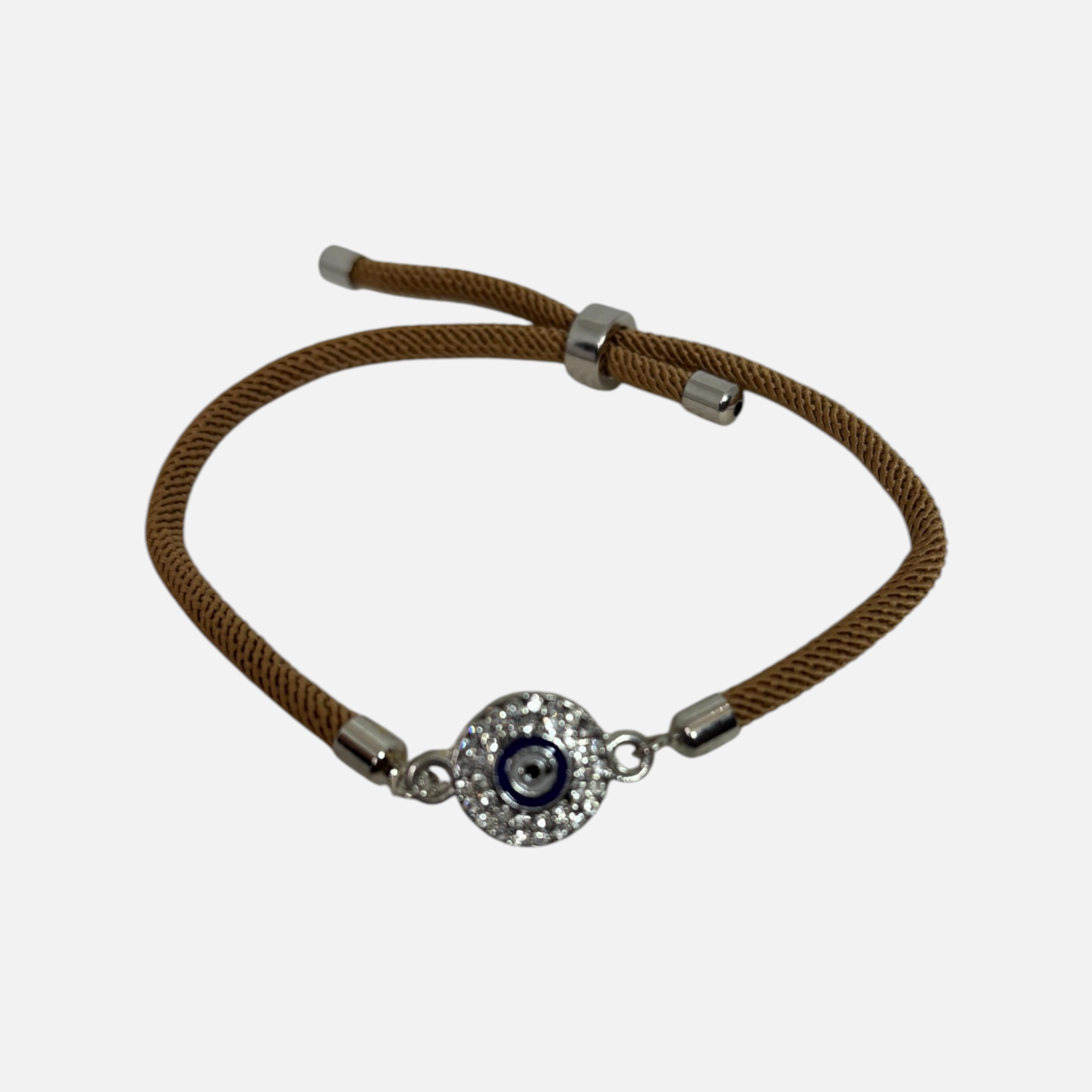 Silver Brown Classic Crystal Mati - Adjustable Cord Bracelet