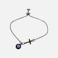 Silver Cross & Blue Mati -  Adjustable Chain Bracelet