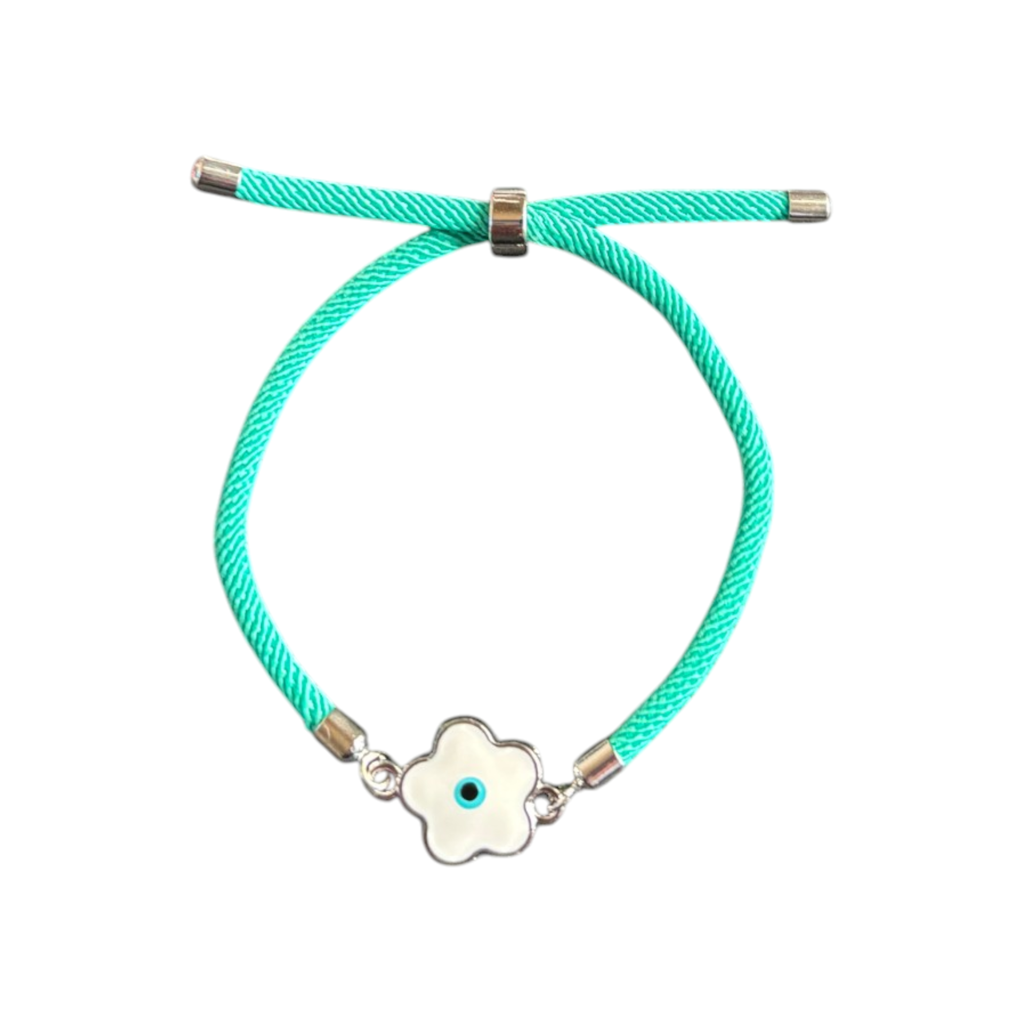 Silver White Flower Mati  -  Adjustable Cord Bracelet