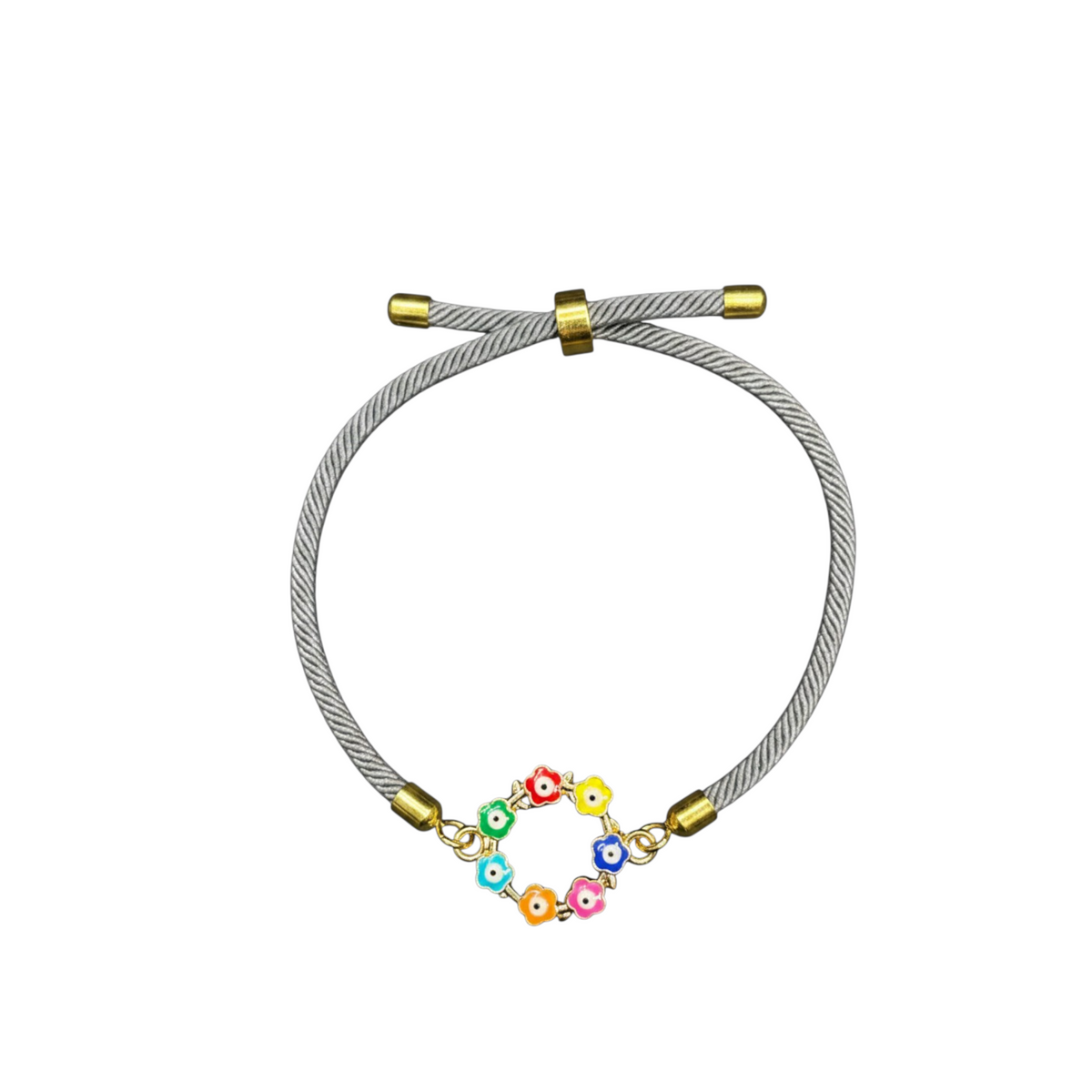 Multi Colour Flower Mati- Adjustable Cord Bracelet - Gold