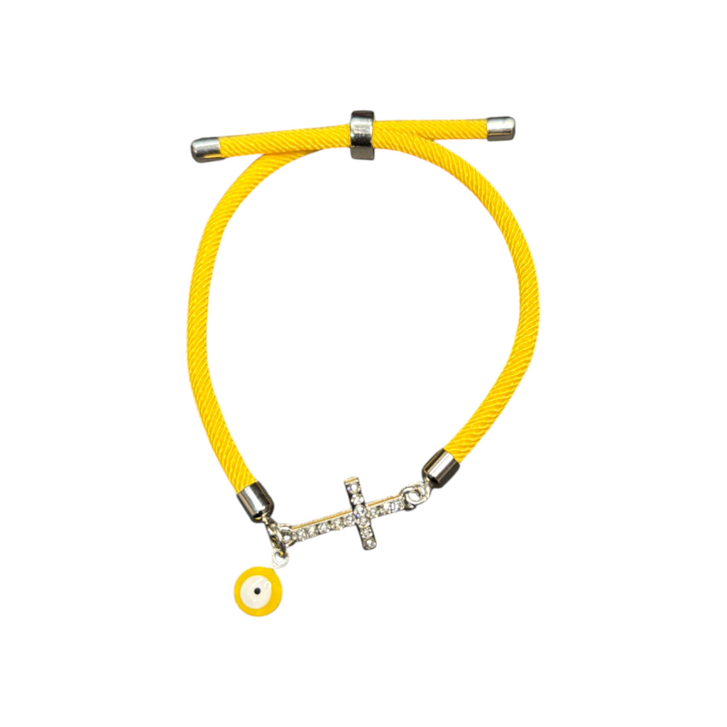 Silver Yellow Mati & Cross - Adjustable Cord Bracelet