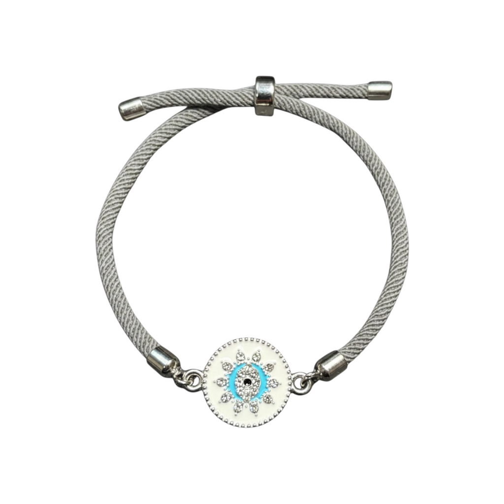 Silver Grey Sunburst Crystal Mati Bracelet - Adjustable Cord Bracelet