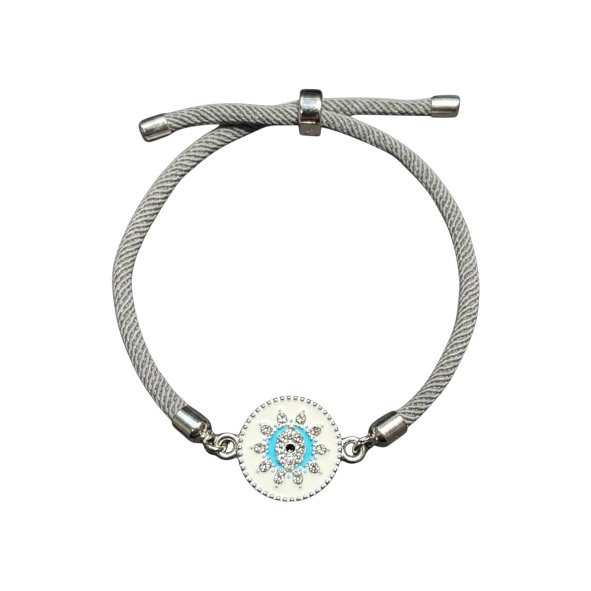 Silver Grey Sunburst Crystal Mati Bracelet - Adjustable Cord Bracelet