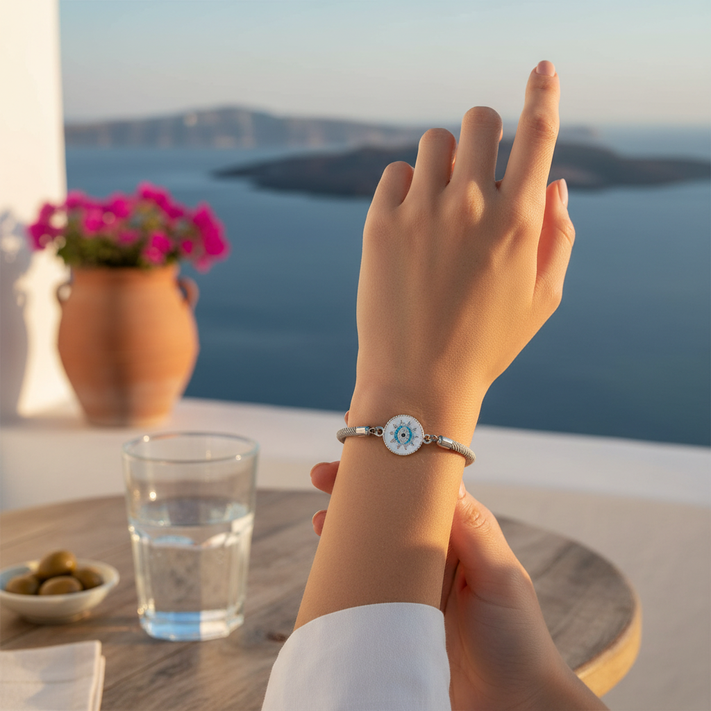 Silver Grey Sunburst Crystal Mati Bracelet - Adjustable Cord Bracelet