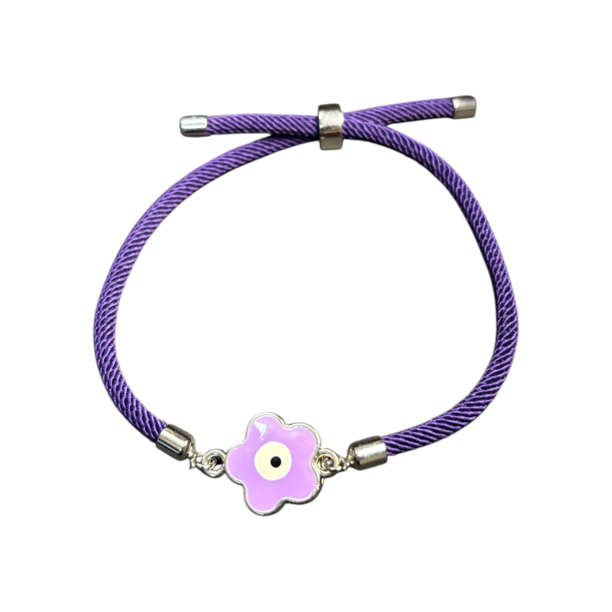 Silver Purple Flower Mati  -  Adjustable Cord Bracelet