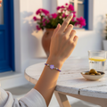 Silver Purple Flower Mati  -  Adjustable Cord Bracelet
