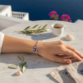 Silver Cross & Blue Mati -  Adjustable Chain Bracelet