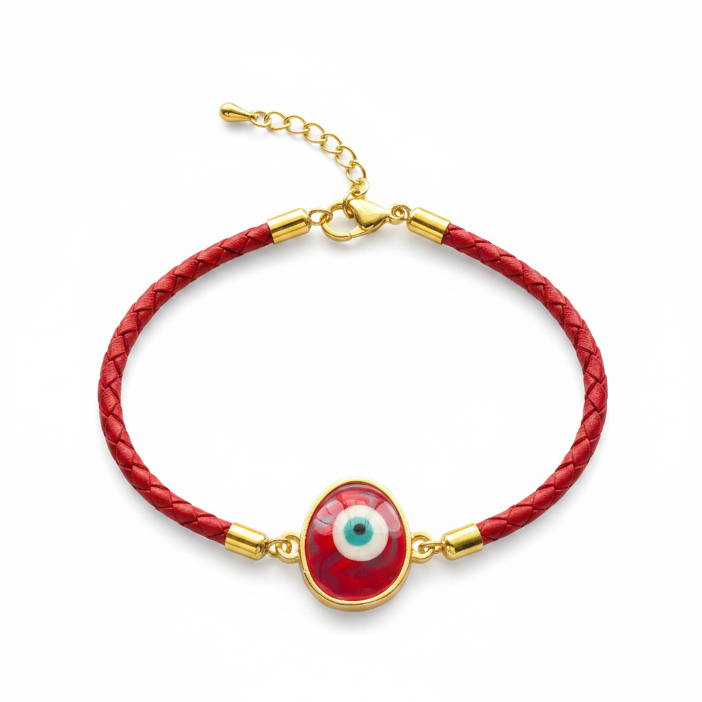 Red Marbled Mati Adjustable Cord Bracelet - Gold