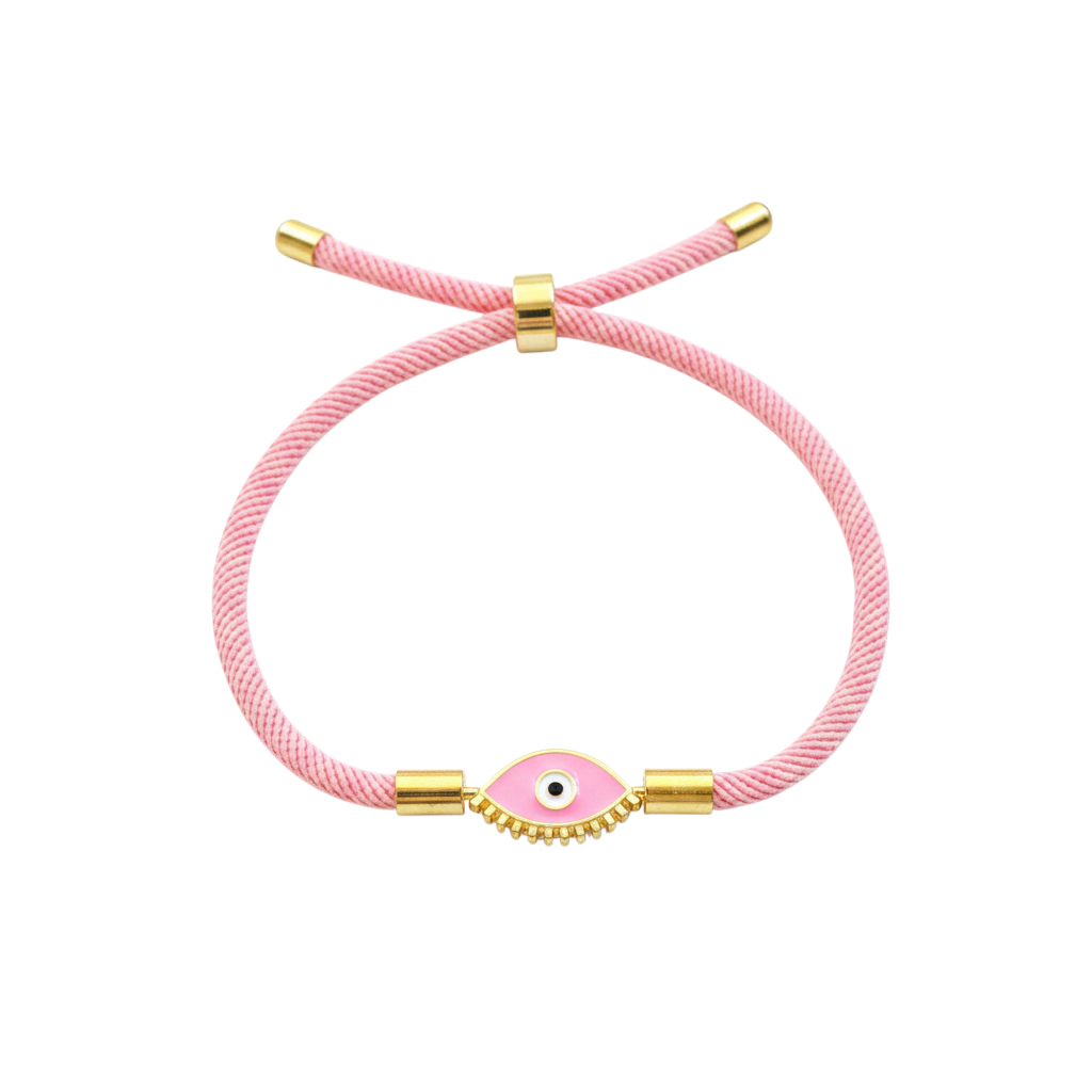 Pink Enamel Mati Adjustable Cord Bracelet - Gold