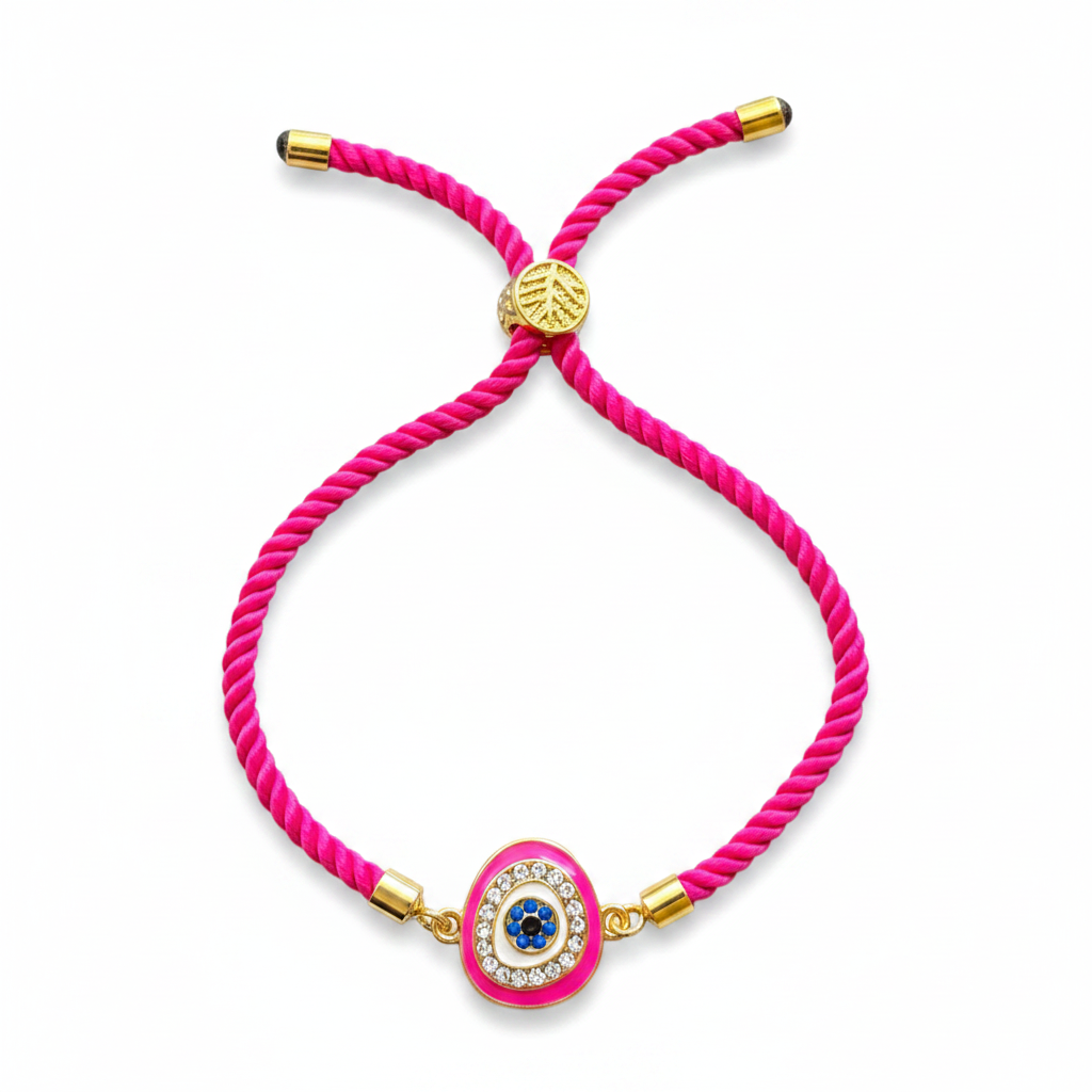 Magenta Crystal‑Set Mati - Adjustable Cord Bracelet - Gold