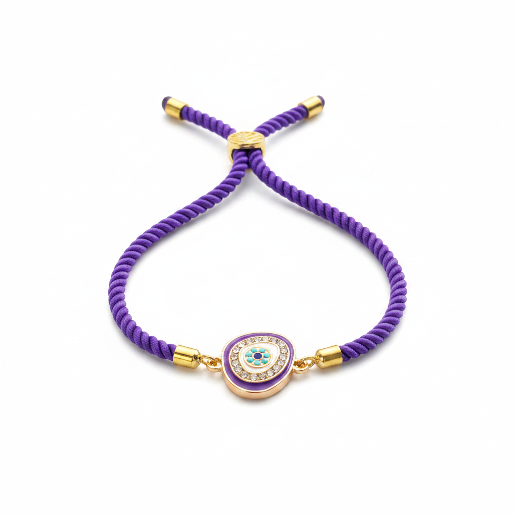 Purple Crystal Mati  - Adjustable Cord Bracelet - Gold