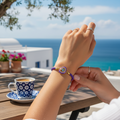 Purple Crystal Mati  - Adjustable Cord Bracelet - Gold