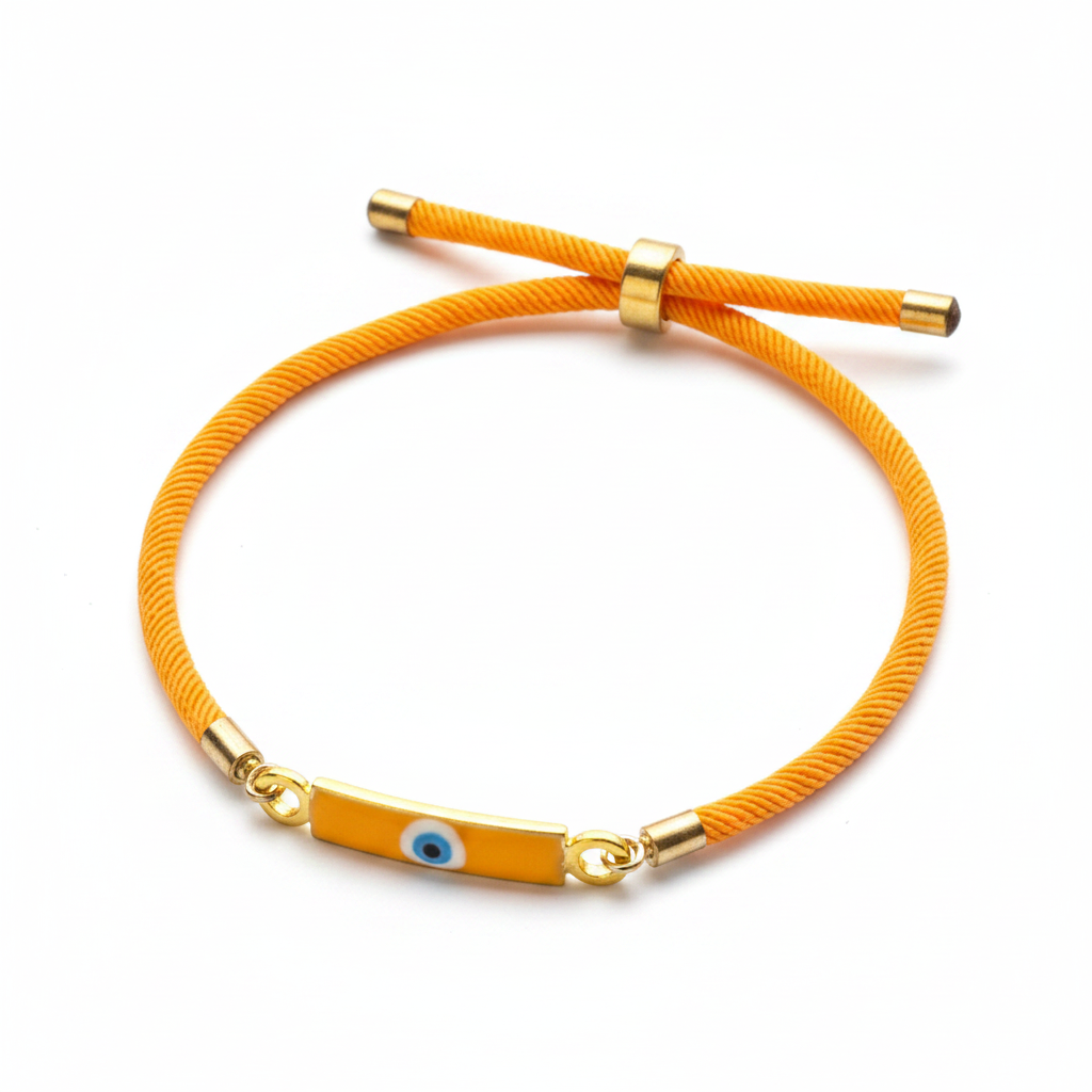 Orange Mini Mati Protection  - Adjustable Cord Bracelet - Gold