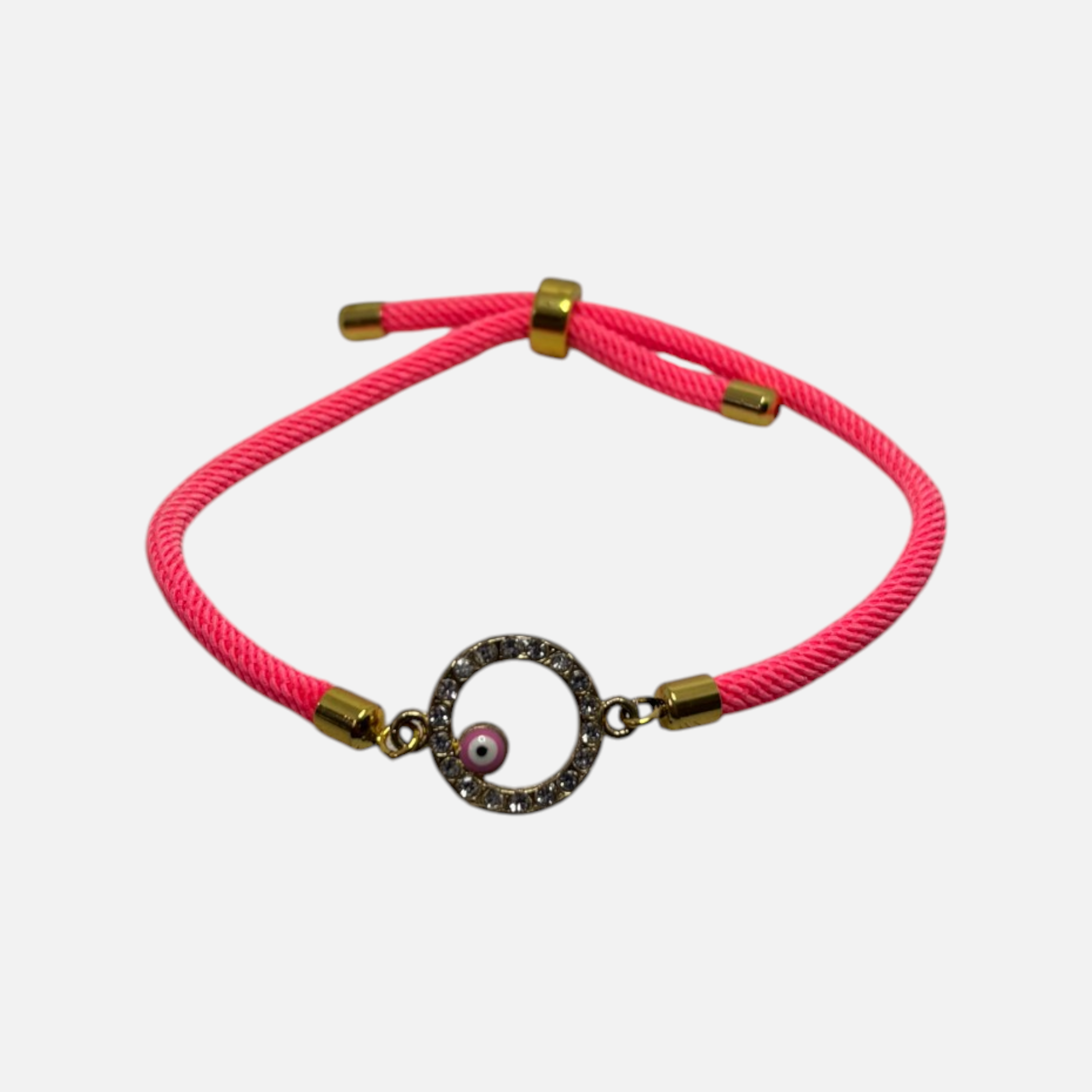 Pink Crystal Halo Mati  - Adjustable Cord Bracelet