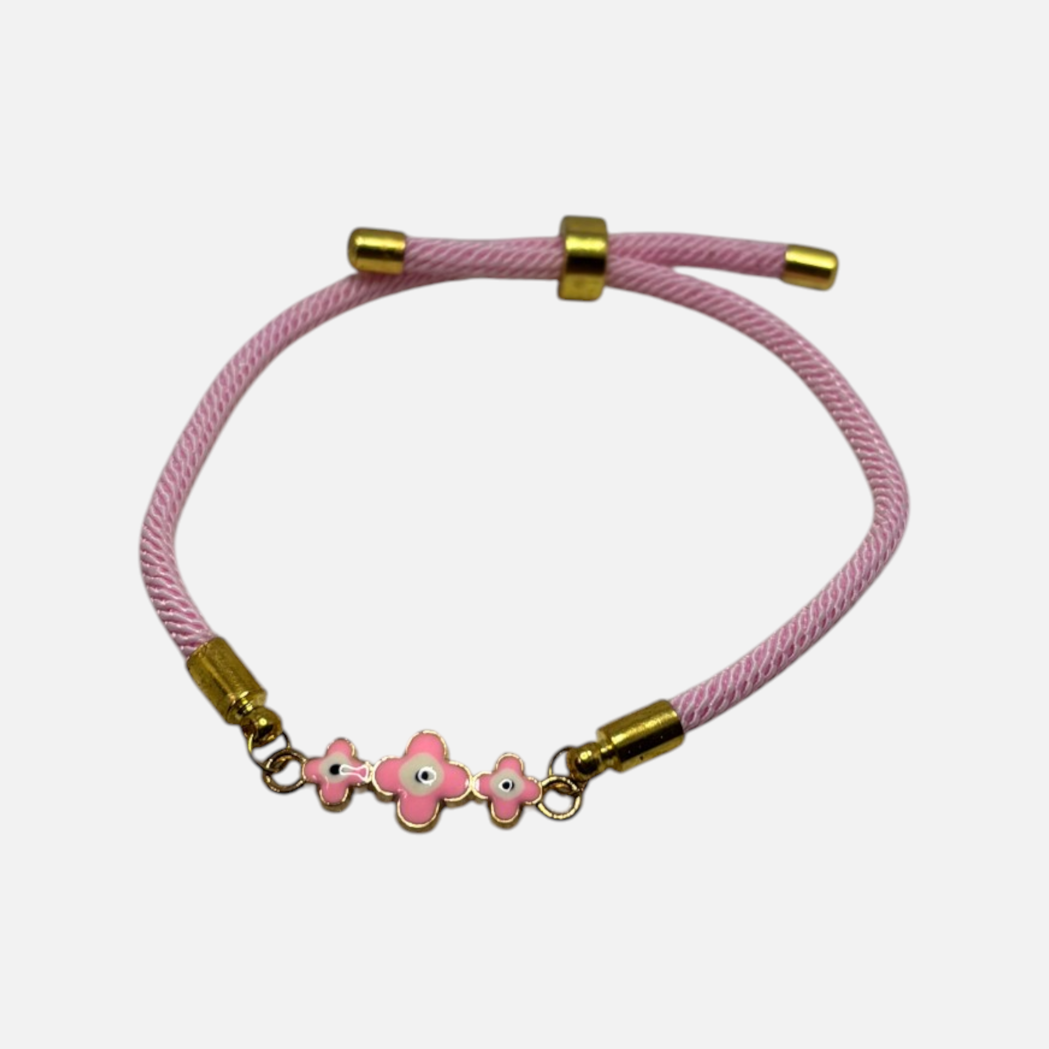 Pink Triple Flower Charm  - Adjustable Cord Bracelet