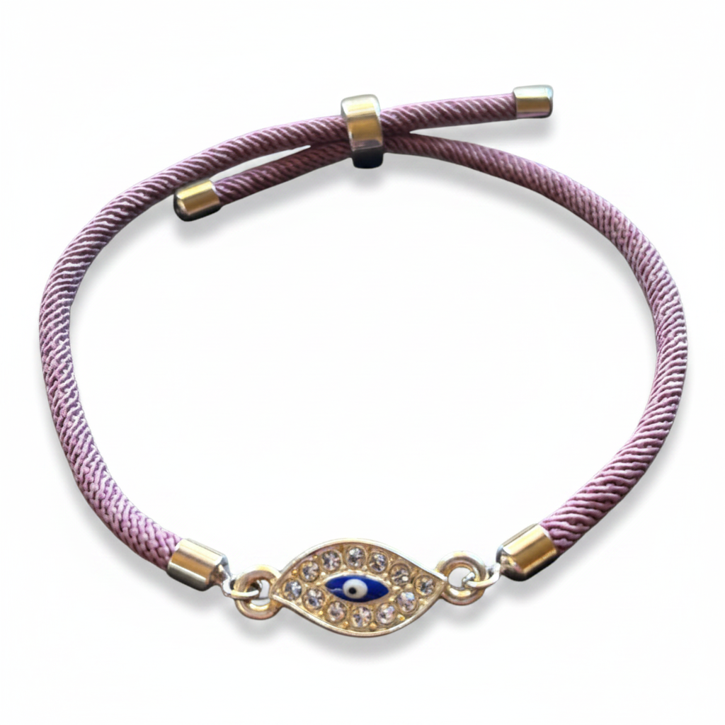 Silver Maroon Crystal‑Set Mati -  Adjustable Cord Bracelet