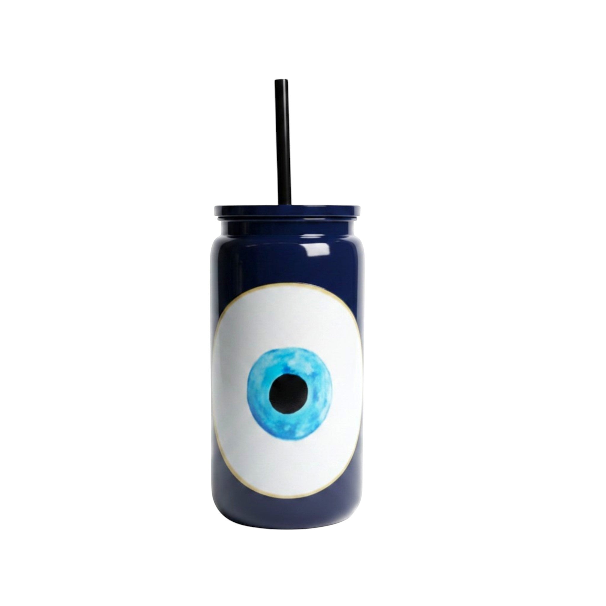 White Mati - Black Can Plastic Tumbler & Straw